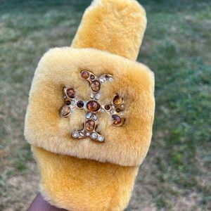 Tory Burch Jeweled Shearling Slide